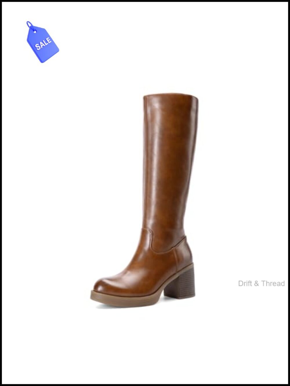 Faux Leather Knee High Platform Boots Round Toe Heeled Tall Boots